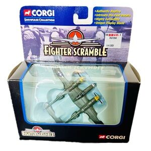 CORGI FIGHTER SCRAMBLE P-38 LIGHTNING GENTLE ANNIE DIE-CAST w/ STAND 2002 NEW!